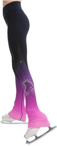 Eiskunstlaufhose Eiskunstlauf- Eiskunstlaufhose for Mädchen, Eislaufhose mit Farbverlauf for Mädchen, Übungs-Trainingskleidung mit Rauten-Skate-Muster (Color : Pink, Size : XL)