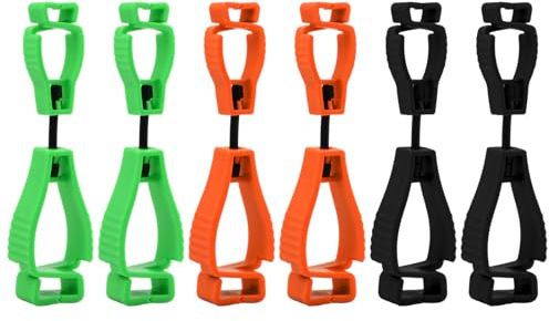 Wisebom Work Glove Clips, 6Pcs Plastic Glove Grabber, Safety Work Glove Holder for Garden Construction Sites, Black, Green, Orange
