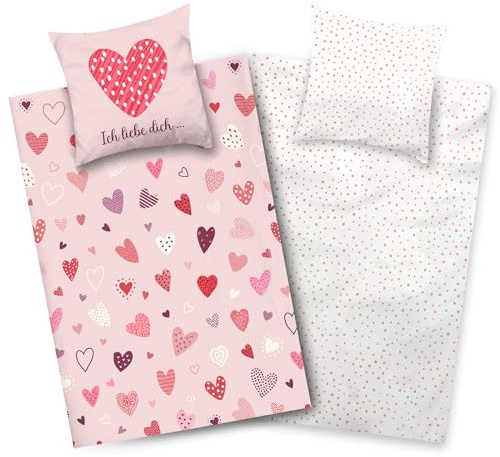 Aminata kids sängkläder 135 x 200 flickor favoritperson bomull vändbar barn sängkläder hjärta YKK-dragkedja rosa vit present