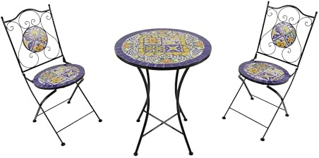 AXI Amélie Table et chaises bistrot, 2 Chaises 1 Table, Ensemble Bistro Extérieur Mosaique Bleu/Jaune, Mediterranéen | Salon De Jardin Bistrot, Table Bistrot Mosaique pour Jardin/Balcon/Terrasse