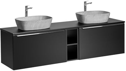 NAKA Badmöbel Set Mit 2 Waschbecken Badezimmermöbel Waschbecken Waschbeckenunterschrank Soft Close Schwarz Matt 140 cm Santa Fe