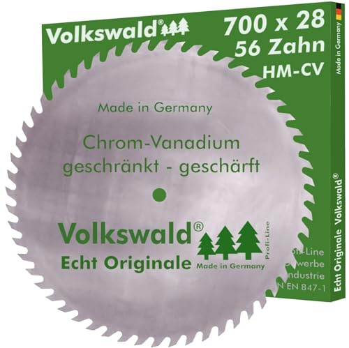 Volkswald ® Sägeblatt CV 700 x 28 mm Z= 56 geschränkt Tischkreissägen Wippkreissägen und Formatkreissägen fertig geschärft Brennholz CV Chrom - Vanadium, CS Chrom - Stahl KV
