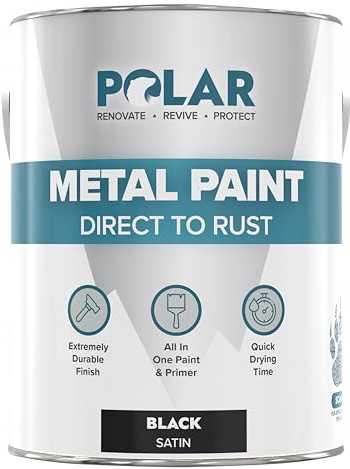 Polar Metal Paint - 2.5 Litres| Satin Black | Direct to Rust All-in-One Primer, Undercoat, and Topcoat in One | Rust-Resistant Black Paint for Metal, Steel, Aluminium & Galvanised Iron | 3-in-1 Metal Paint, Primer, Undercoat and Topcoat, Direct to Rust, Steel, Aluminium and Galvanised Iron, Satin Black