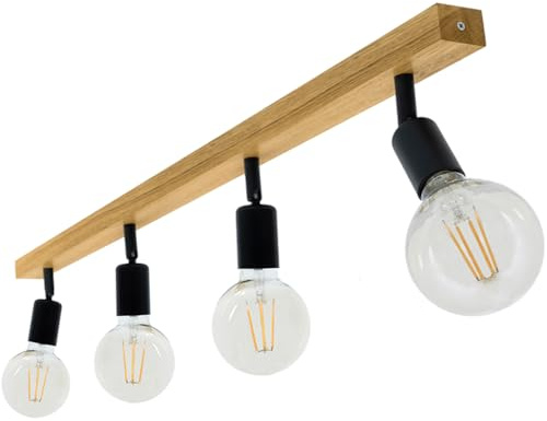 LED Wood Deckenstrahler 4 Flammig Schwenkbar - Handgefertigte Deckenlampe Vintage aus Eichenholz - E27 Deckenleuchte Industrial - Lampe Decke für Wohnzimmer, Schlafzimmer und Küche - Ohne Leuchtmittel
