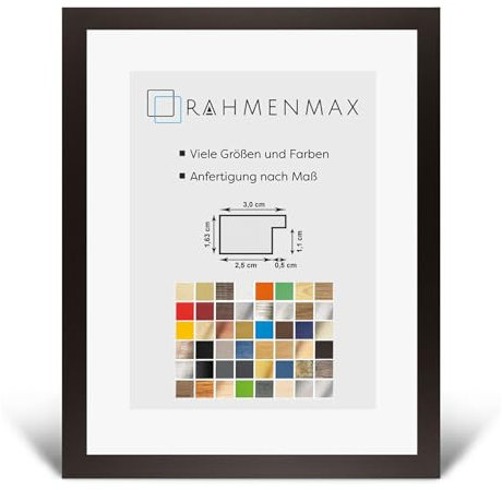 RahmenMax Morena Bilderrahmen Posterrahmen 20x60 cm Braun Dunkelbraun 60x20 cm mit weisser Rückwand und klarem Acrylglas