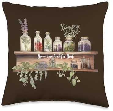 Home Herbal Apothecary Shelf with Herbs Quote,Watercolor Art Throw Pillow