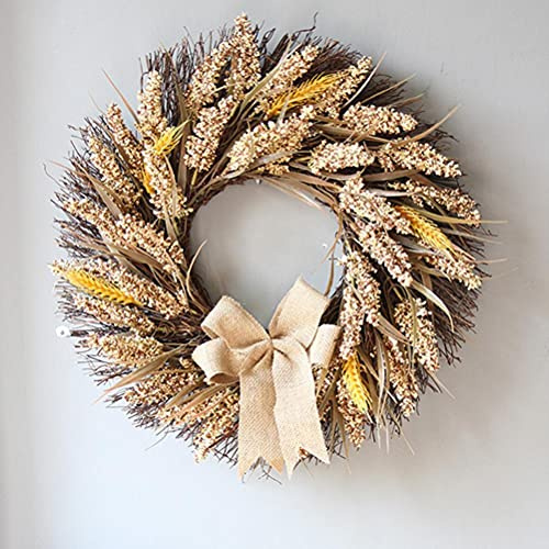 belupai 19.7in Thanksgiving Artificial Wheat Grain Wreath, Fall Harvest Wreath Autumn Front Door Wreath for Halloween Outdoor Indoor Farmhouse Party Holiday Porch Decor(#1)