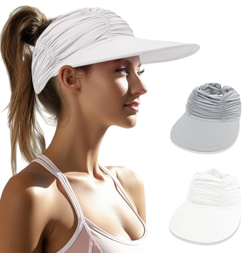 TYXHXTF 2 Pcs Visor Cap Damen, Sonnenhut Breite Krempe, Einstellbar Sommer Hut, Strandhut UV Schutz, für Strand, Camping, Picknicks, Wandern