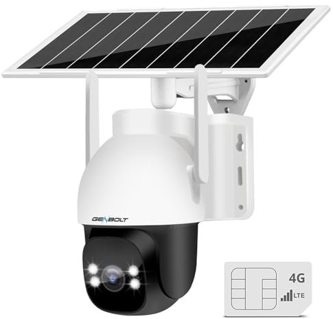 GENBOLT 4G LTE Solar Security Camera Outdoor Wireless No WiFi, AOV 7/24 Recording, 2K Surveillance Camera with F1.0 Aperture,Color Night Vision, 90FT AI Detection Human