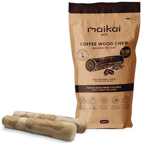 MAIKAI Packung 2 Kaffeholz für Hunde M – Natürliches Hundespielzeug – Alternative zu Kauknochen – Kauspielzeug zur Zahngesundheit – Hilft beim Stressabbau und Beseitigt Zahnstein
