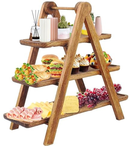Présentoir à Cupcakes en Bois à 3 Niveau,Service Rectangulaire Platte Plateau Stratifié de Ferme en Bois,pour Party，Support de Gâteau d'anniversaire