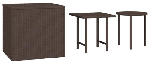 Makastle Garten Beistelltisch 3er-Set, Kleine Outdoor Tisch Poly Rattan Gartentisch Balkontisch Wetterfest Kaffeetisch Teetisch, Braun