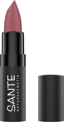 SANTE Naturkosmetik Ultra Matt Lipstick 02 Dusty Rose, pudrig-matter Lippenstift in Rosé für ein natürliches Finish, Lippenpflege mit Squalan und Hyaluron, 4,55g
