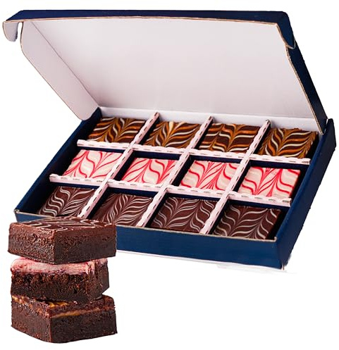 Patisserie Valerie Assorted Brownie Gift Box, 12 Brownies, 3 Flavours | Double Chocolate, Cherry & Salted Caramel, Rich Fudgy Centres | Letterbox Brownies by Post, Birthday & Thank You Gift