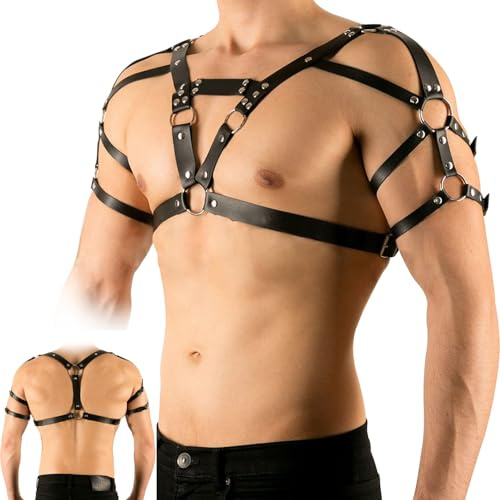 BDSMYOU Harness Männer Leder Geschirr Punk Body Brust,Sexy Unterwäsche Herren Reizwäsche für Sex Männer,Gothic Kleidung Erotische Dessous Sexy Sklave Bandage Kostüme Herren Fetisch Gay Harness