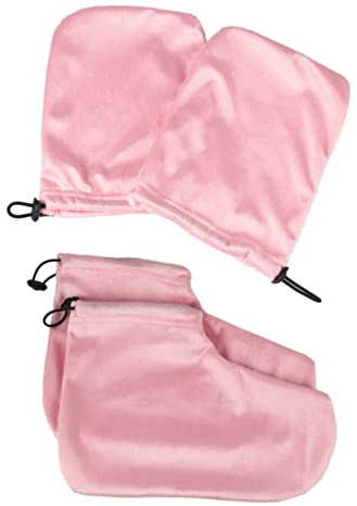 FRCOLOR 2 Paar Paraffintherapie Zubehör Wachsbad Handschuhe Und Fußabdeckungen Satz Rosa Wärmende Baumwoll Handschuhe Und Fußwärmer Für Spa Und Zuhause