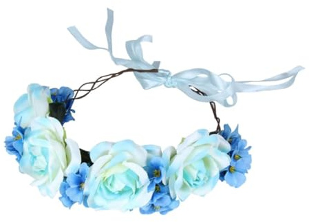 BESTYASH Blumenkranz Stirnband Blau Künstliches Haarband Mit Rosen Eleganter Haarschmuck Für Hochzeit Cocktail Party Engagement Und Feier 6.69X1.18X0.79In