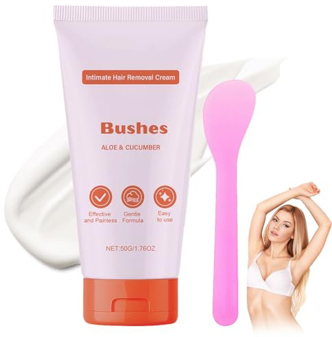 Hair Removal Cream, Bye Bye Bushes Intimate Hair Removal Cream With Silicone Brush, Depilatory Cream For Women Face Legs Underarms, Painless & Gentle Formula For All Skin Types, 50g