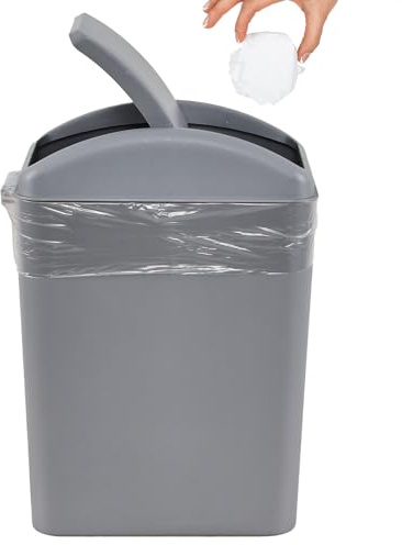 Nihenok Cubo de basura de 20 litros con tapa oscilante, paquete de 1 cubo de basura delgado de plástico para dormitorio, baño, oficina, color gris