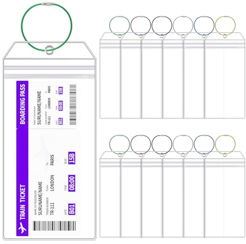 Zosenyer 12 Piezas Identificador de Maletas, Transparentes Etiquetas para Maletas Crucero con 12 Anillos Etiqueta, Impermeable Luggage Tag para Maletas, Bolsos, Mochilas, 8.7cm x 18.3 cm