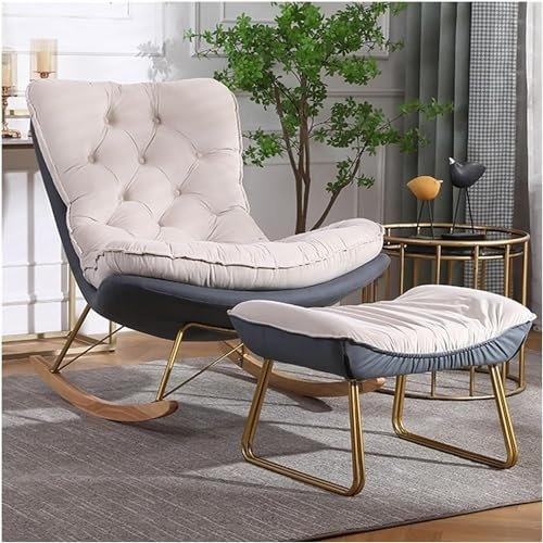 ZFGOJNBH Freizeit-Schaukelstuhl- und Fußhocker-Set, Wohnzimmer-Schaukelstuhl, gepolsterter Sessel, Akzentstuhl mit Lendenkissen und Ottomane, Relaxsessel, Lesesessel für die Schlafzimmerlounge (Farbe