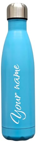 Botella de agua personalizada de acero inoxidable de 500 ml, botella de agua térmica aislada al vacío para 12 horas de calor y 24 horas de frío (azul mate)