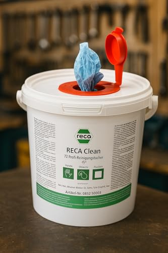 RECA Clean Feuchtreinigungstücher, 72 Profi-Reinigungstücher im Spender, für Hände und Oberflächen, mit Zitrusduft