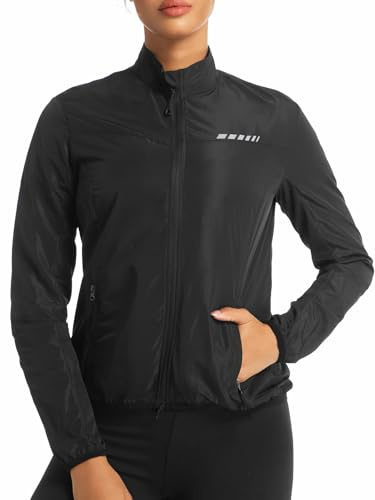 qualidyne Women's Windproof Cycling Jacket, Lightweight Bike Windbreaker with Reflective Element and 2 Zipper Pockets for Running, Cycling & Hiking