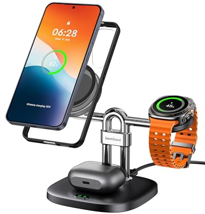 Magnetic Wireless Charger for Samsung S26 Ultra/S26+/S26, 3 in 1 Charging Station for Samsung S25/S24/S23, Charger Stand for Galaxy Watch 8/8 Classic/Ultra/7/6, Galaxy Buds, SwanScout 712SM