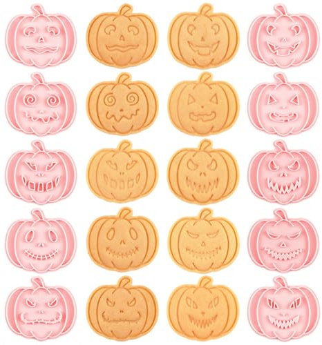 Juego de moldes de galletas halloween de plástico 3D prensable con cabeza de calabaza para Halloween, cortador halloween de fondant estampados en relieve