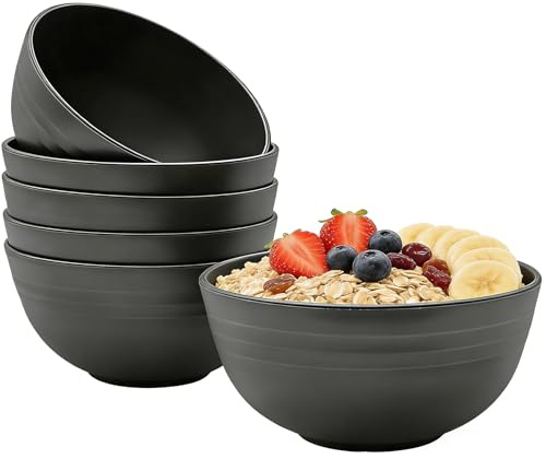 Schwarze Kunststoff Schalen Set 6 Stück, 750ml Müslischüssel, Mehrweg Plastik Ramen Schüssel, Suppenschüsseln/Campingschüsseln für Müsli, Salate, Pasta, Picknick, Zuhause