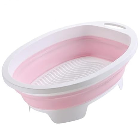 LOVIVER Bacinella per bucato, vasca per bucato antiscivolo con accessori per asse da bucato, facile da usare, vasca pieghevole per uso domestico, Rosa