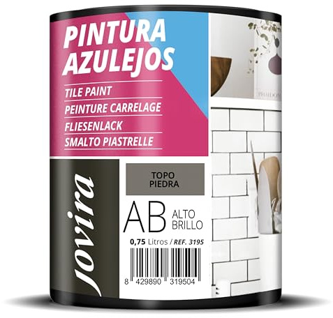 JOVIRA PINTURAS Pintura para Azulejos, Alto Brillo al Agua. Da una imagen nueva a tu cocina y baño. (750 Mililitros, Topo Piedra) -T