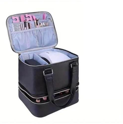 Organizador Pintauñas,Organizador Esmaltes UñAs Bolsa portátil for guardar esmaltes de uñas, doble capa y alta capacidad, ideal llevar contigo, con soporte ligero 30 botellas(Black (with portable))