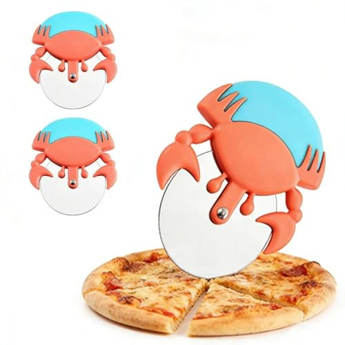 2-Pack Novelty Crab Pizza Cutter Set – Stainless Steel Wheel with Comfort Grip ABS Handle, Fun Kitchen Gadget for Cutting Pizza, Cake & Sandwiches, Easy to Clean for Home & Commercial Use