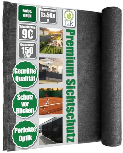 F & R Sichtschutz Garten Zaunblende I Schattiernetz Grün PE 1,2 x 50 m 150 g/m² I Sichtschutzmatte für Zaun & Garten, UV-stabil, wetterfest