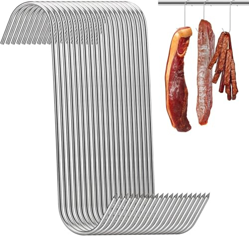 50 ganchos para carne de acero inoxidable, 180 mm, ganchos en S, grandes, para carniceros, ganchos en forma de S, ganchos en S para procesamiento de carne, ahumado, pollo, ahumado costillas, caza
