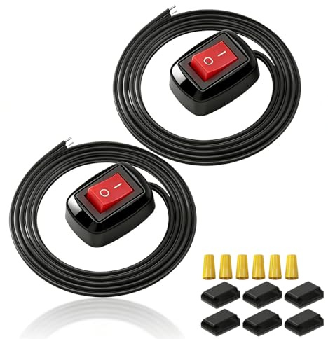 Medrialife 2 x Kippschalter 12V Auto, ON/OFF Rocker Schalter mit LED, Oberflächenmontage, Hochstrom 3A, Push-Button, 23,6/75cm Kabel für Auto Lampen & Lichtleisten