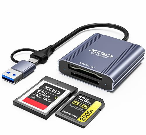 Lector de tarjetas XQD con USB 3.0 de 5 Gbps y adaptador de tarjeta SD XQD 2 en 1 USB-C/USB-A, compatible con Windows/Mac/Linux/Android, para iPhone 17/16/15, portátiles, tabletas, teléfonos