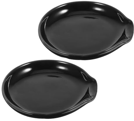 Générique Lot de 2 Supports à Cuillères en Céramique Noire Ronde, Porte-louche et Repose-spatule Résistant la Chaleur Cuisine, Accessoire Évier la Cuisine et Organiseur de