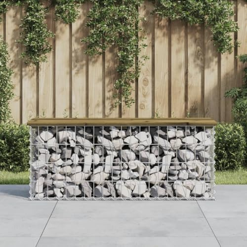 PHGTYUK Garden Bench Gabion Design 103x31.5x42 cm Impregnated Pine Wood, Sturdy Galvanized Steel Basket Base for Outdoor Seating, Compact Patio Furniture for Gardens and Backyards