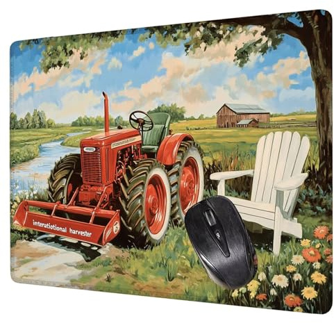 Alfombrilla Ratón Rojo Mouse Pad Tractor Alfombrilla Escritorio, 40x30x0.3cm Tapete Rato, con Base de Goma Antideslizante, Mejora la precisión Velocidad Pequeña Mousepad Portátil para Gaming H0-247