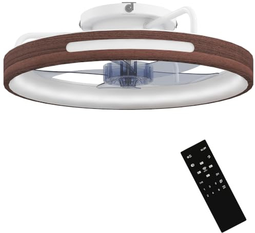 HOMCOM Ventilador de Techo con Luz LED 40 W Motor DC Reversible Ø49 cm Teca | Lámpara Ventilador Techo Silenciosa, Mando a Distancia, 6 Velocidades, 3 Colores, Temporizador, para Salón