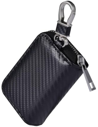 Keyless Go - per chiavi auto, in pelle PU, antifurto per chiavi radio e GPS, schermatura del segnale con fodera in velluto, colore nero, 10 x 6,5 x 3 cm