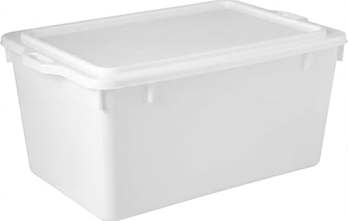 Contenitore Alimentare Professionale 100 Litri con Maniglie Bacinella cassa Grande Sovrapponibile Colore Bianco Semitrasparente 80x52x40 cm per Settore HoReCa e Catering per Alimenti Uso trasporto