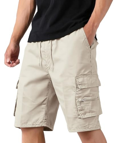 Genérico Pantalones Cortos Hombre Bolsillos Cremallera Pantalones Cortos De Trabajo Casual Cargo Shorts Hombre