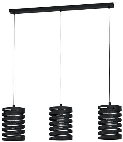 EGLO Pendelleuchte Cremella, 3 flammige Hängelampe Vintage, Industrial | Hängeleuchte aus Stahl in Schwarz, Esstischlampe, Wohnzimmerlampe hängend mit E27 Fassung, L 94 cm