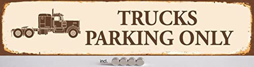 AGDeko® Blechschild 46x10cm Trucks parking only LKW Parkplatz Schild Vintage Stil mit Magnete