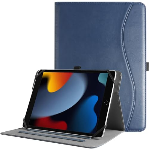 HGWALP Universal Hülle für 9,9.7,10.1,10.2,10.5,10.9,11 Zoll Tablet,Multi-Viewing Angles PU Leder Stand Folio Hülle mit Handschlaufe für 9-11 Zoll Tablet,mit verstellbarem Silikon Band-Navy