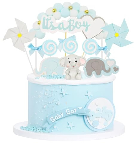 Kapokr 17 Stück Tortendeko Taufe Elefant Junge Blau Baby Shower Deko für Babyparty Gender Reveal Partydeko